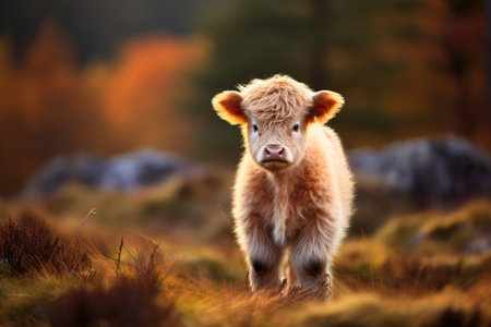 Calf of Highland Cattle in the wildの素材