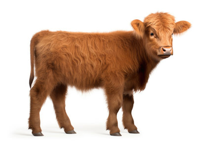 Calf of Highland Cattle on white backgroundの素材