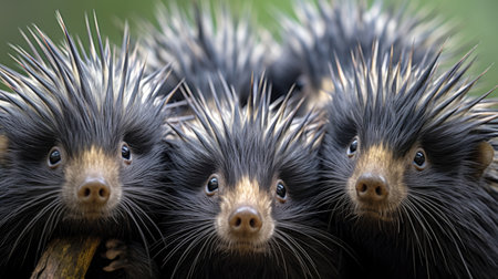 Group of baby porcupines close upの素材