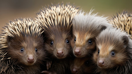 Group of baby porcupines close upの素材