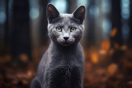 Cat of breed Russian Blue in the wildの素材