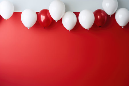 Red and white balloons for greeting cardの素材