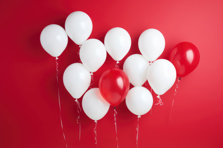 Red and white balloons for greeting cardの素材