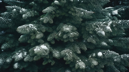Background of evergreen trees in the forest in winterの素材