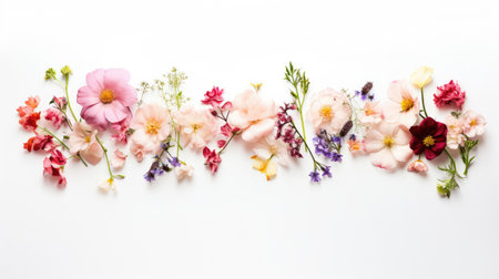 Composition of beautiful flowers on a white backgroundの素材