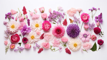 Composition of beautiful flowers on a white backgroundの素材