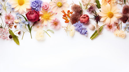 Composition of beautiful flowers on a white backgroundの素材