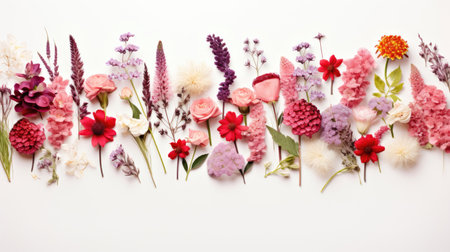 Composition of beautiful flowers on a white backgroundの素材
