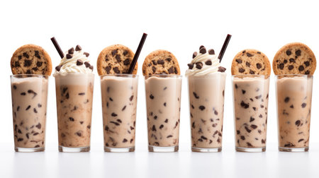 Set of chocolate chip milkshakes on white backgroundの素材