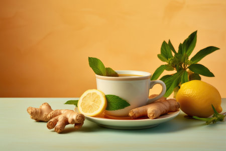 Cup of ginger tea with lemon, honey and mintの素材