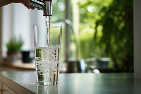 Filling a glass cup from a kitchen faucet