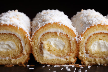Slices of cream Swiss roll close upの素材