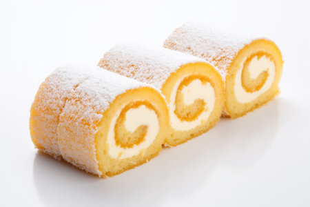 Cream Swiss roll on a white backgroundの素材