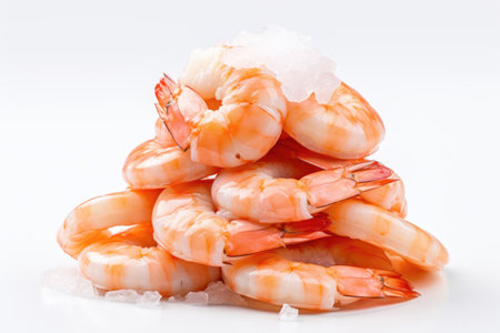 Stack of boiled shrimp on white backgroundの素材