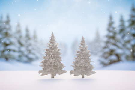 Greeting card of Christmas trees in the forestの素材