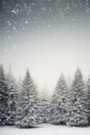Greeting card of Christmas trees in the forestの素材