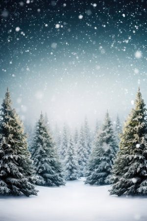 Greeting card of Christmas trees in the forestの素材