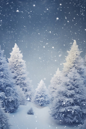 Greeting card of Christmas trees in the forestの素材