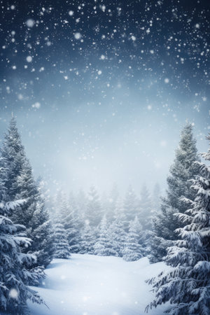 Greeting card of Christmas trees in the forestの素材