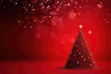 Greeting card of Merry Christmas and happy New Year, red background, free copy space in centerの素材