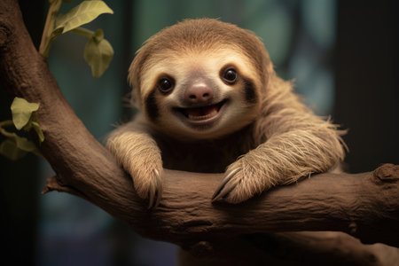 A smiling baby sloth in the wildの素材
