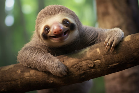 A smiling baby sloth in the wildの素材