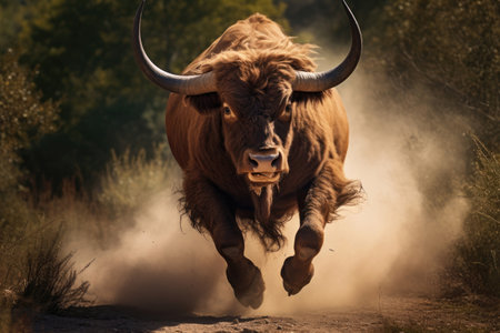 Running bull in the wildの素材