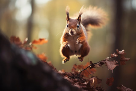 Jumping squirrel in the wildの素材