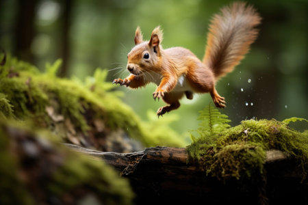 Jumping squirrel in the wildの素材