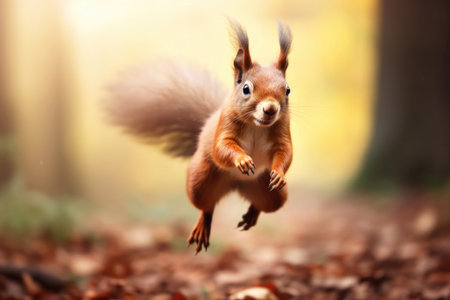 Jumping squirrel in the wildの素材