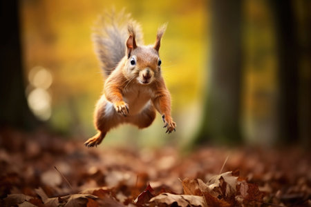 Jumping squirrel in the wildの素材