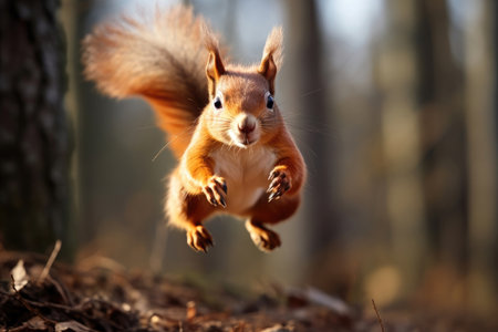 Jumping squirrel in the wildの素材
