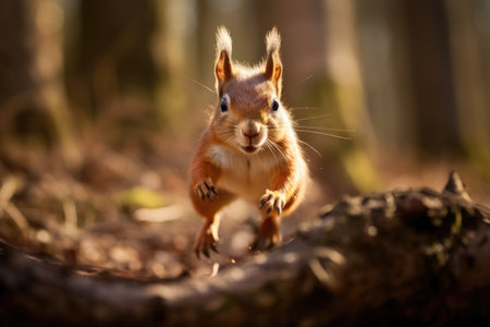 Jumping squirrel in the wildの素材