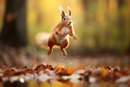 Jumping squirrel in the wildの素材