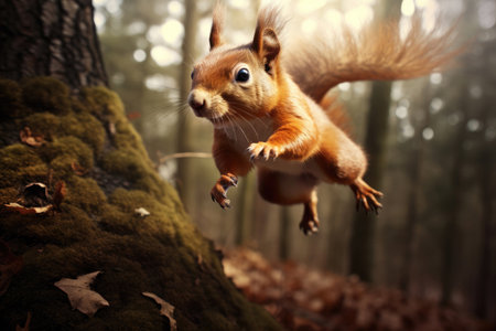 Jumping squirrel in the wildの素材