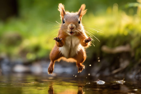 Jumping squirrel in the wildの素材
