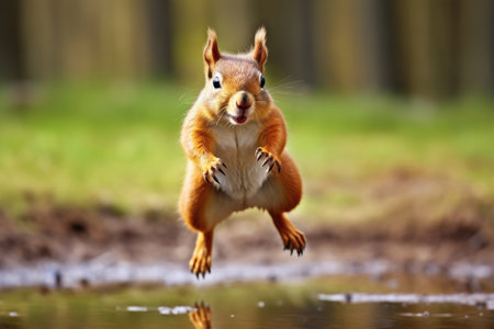 Jumping squirrel in the wildの素材
