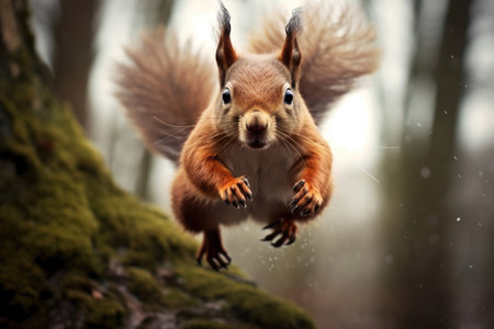 Jumping squirrel in the wildの素材