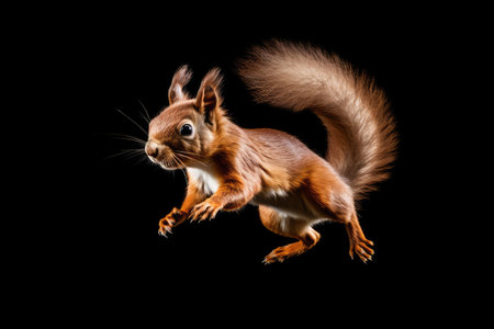 Jumping squirrel on black backgroundの素材