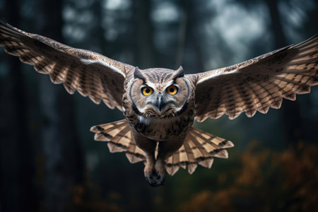 Flying owl in the wildの素材