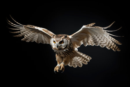 Flying owl on a black backgroundの素材