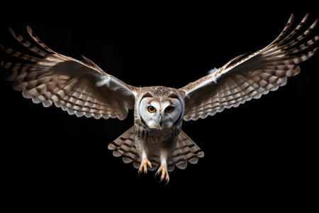 Flying owl on a black backgroundの素材