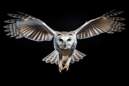 Flying owl on a black backgroundの素材