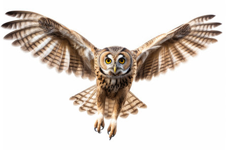 Flying owl on white backgroundの素材