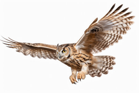 Flying owl on white backgroundの素材