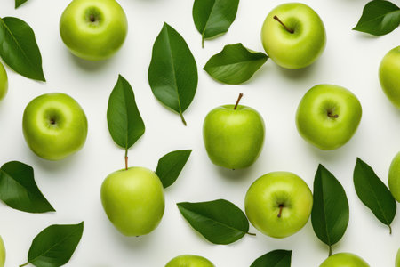 Background of apples with green leavesの素材