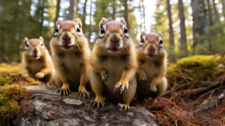Group of funny chipmunks in the wildの素材