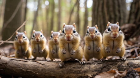 Group of funny chipmunks in the wildの素材