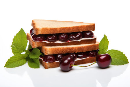 Cherry jam sandwich on white backgroundの素材