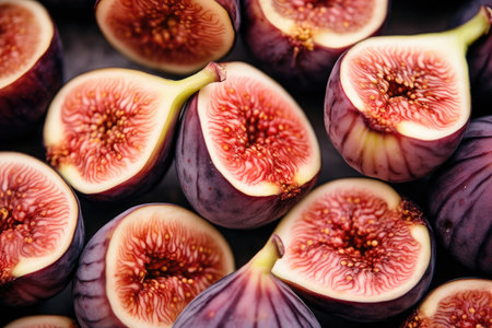 Halves of appetizing figs backgroundの素材